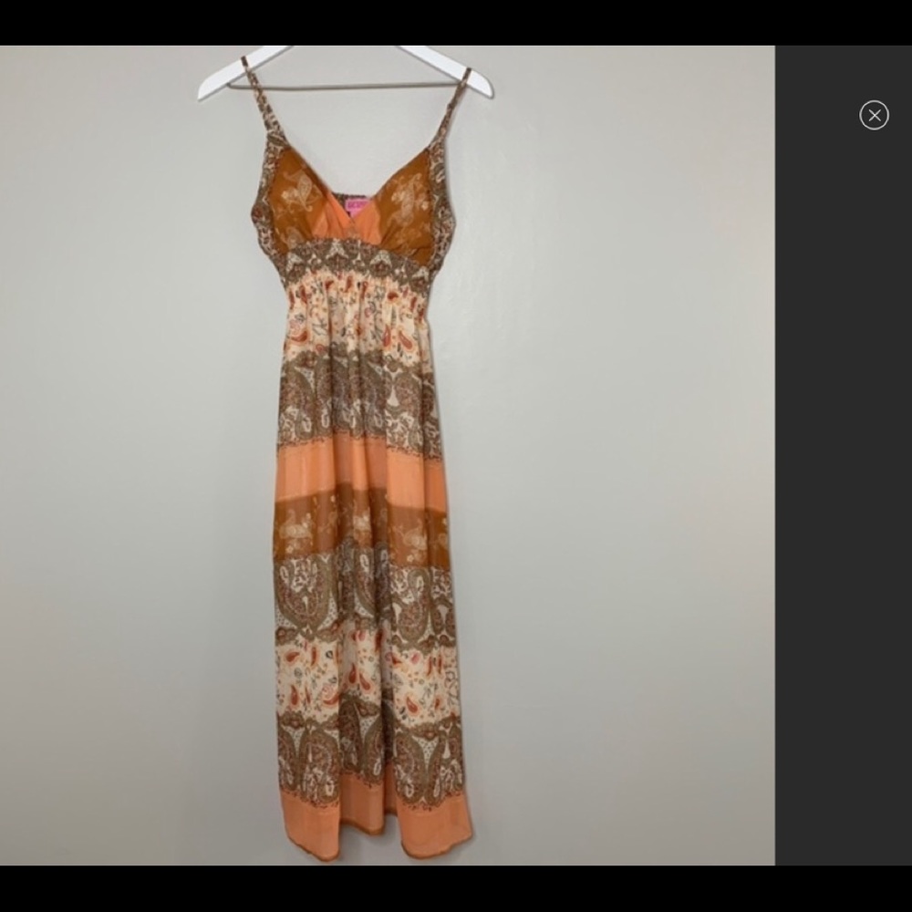 She”s Cool Brown Tan & Orange Maxi Dress